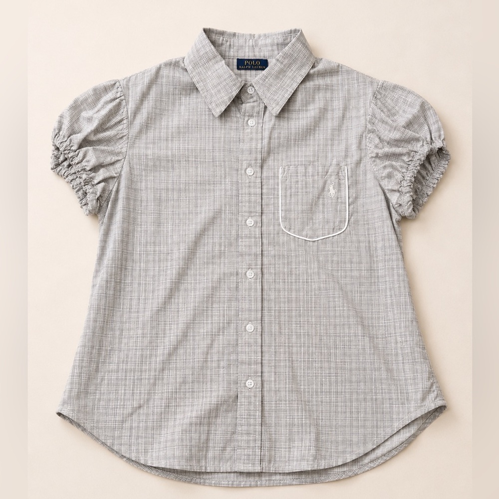 Ralph Lauren Light Grey Short-Sleeve Button-Up Top - Picture 2 of 4